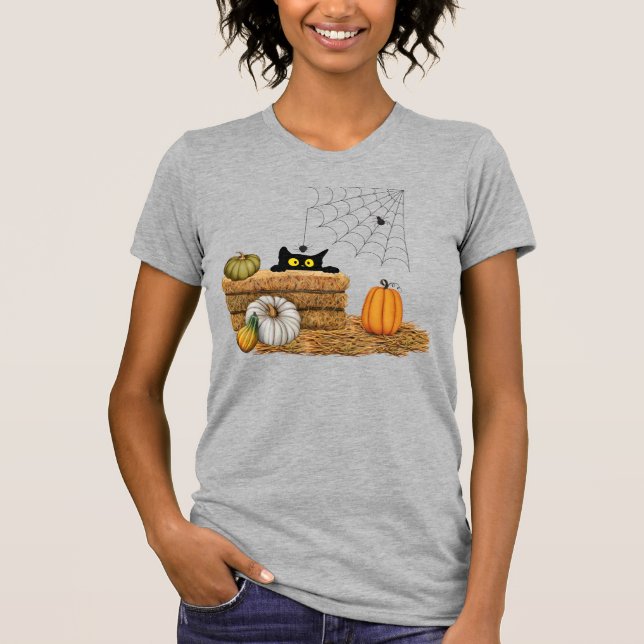 T-shirt Chat et araignée d'Halloween (Devant)