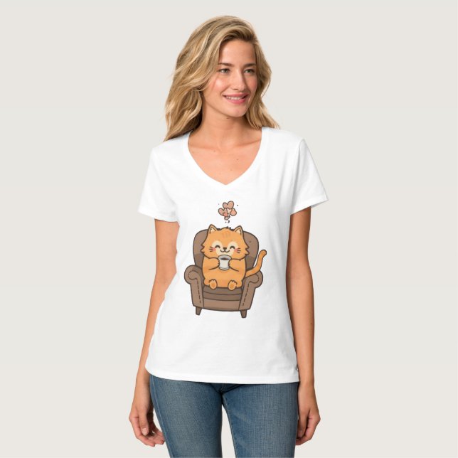 T-Shirt Chat et Café (Devant entier)