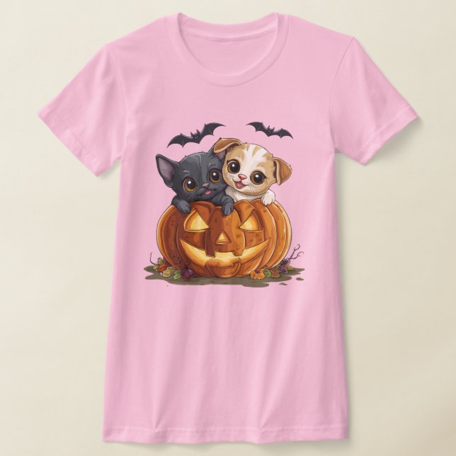 T-shirt Chat et Chien d'Halloween mignon (Poser)