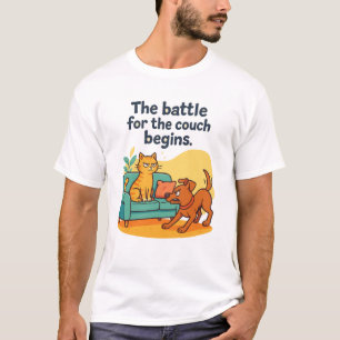 T-shirt chat et chien drôle - Bataille pour le can