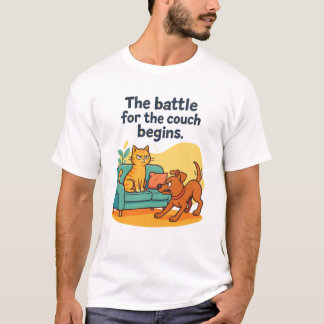 T-shirt chat et chien drôle - Bataille pour le can