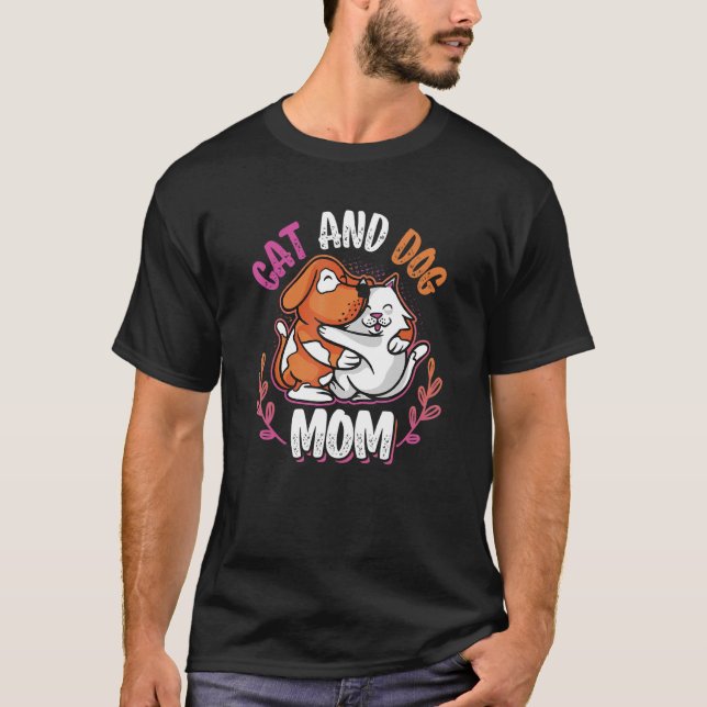 T-shirt Chat Et Chien Maman Animaux Chien Et Maman (Devant)