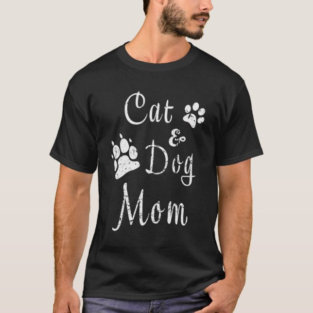 T-shirt Chat Et Chien Maman Kitten Et Chiot Mama Kitty Et  (Devant)
