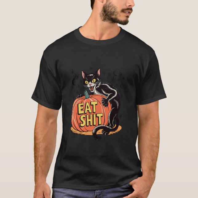 T-shirt Chat et citrouille drôles d'Halloween (Devant)