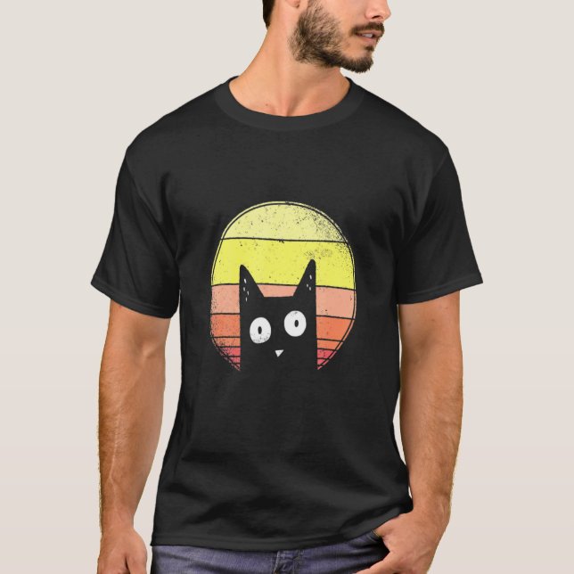 T-shirt Chat Et Coucher De Soleil Vintage (Devant)