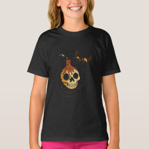 T-shirt Chat Et Crâne Noir De Style Vintage