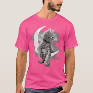 T-shirt Chat Et Crescent Lune Cute Chat Assis Sur La Lune