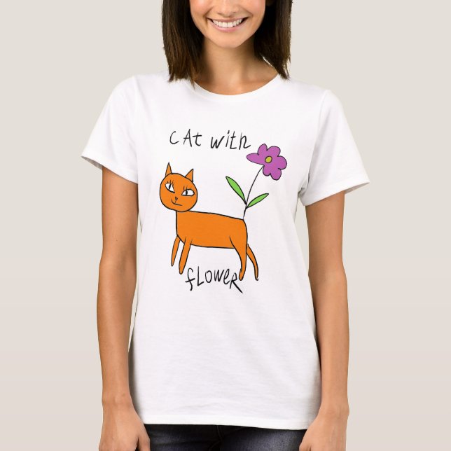 T-shirt Chat et fleur (Devant)