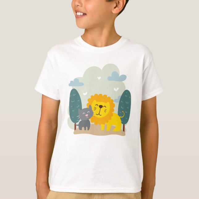 T-shirt Chat et Lion meilleur ami (Devant)