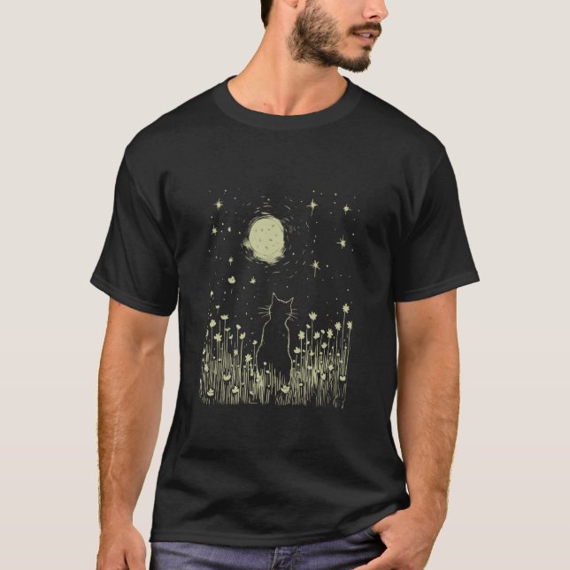 T-shirt Chat et Lune Cadeau de Chat Géant Drôle pour Maman (Devant)
