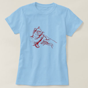 T-shirt Chat et main humaine Touche Whimsical Art Vintage