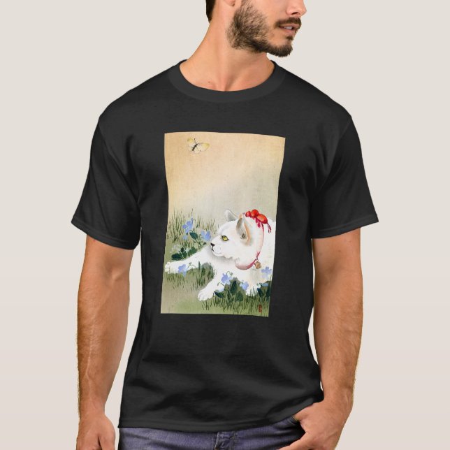 T-shirt Chat et papillon par Ohara Koson (Devant)