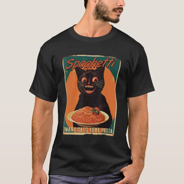 T-shirt Chat et Pâtes Chats Intelligents Aiment Spaghetti  (Devant)