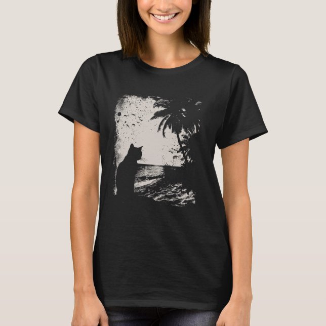 T-shirt Chat et plage tropicale (Devant)