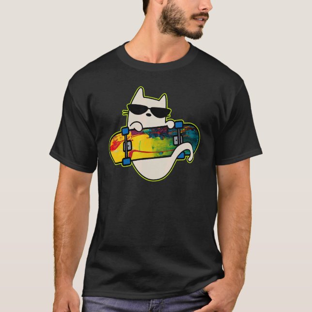 T-shirt Chat et planche à roulettes Skateboard Cat Deck Ar (Devant)
