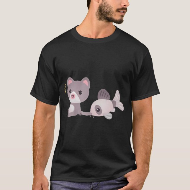 T-shirt Chat et poisson-chat (Devant)