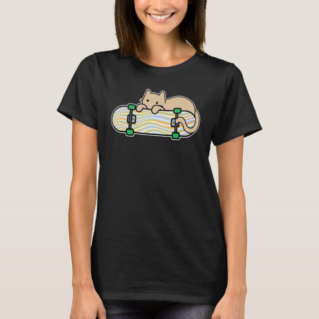 T-shirt Chat et skateboard skateboard chat timide couleur  (Devant)