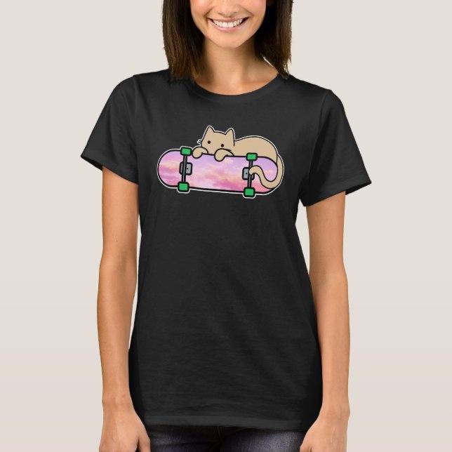 T-shirt Chat et skateboard skateboard chat timide faisant  (Devant)