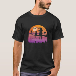 T-shirt Chat et sorcière Lune Halloween Enfants Costume fe