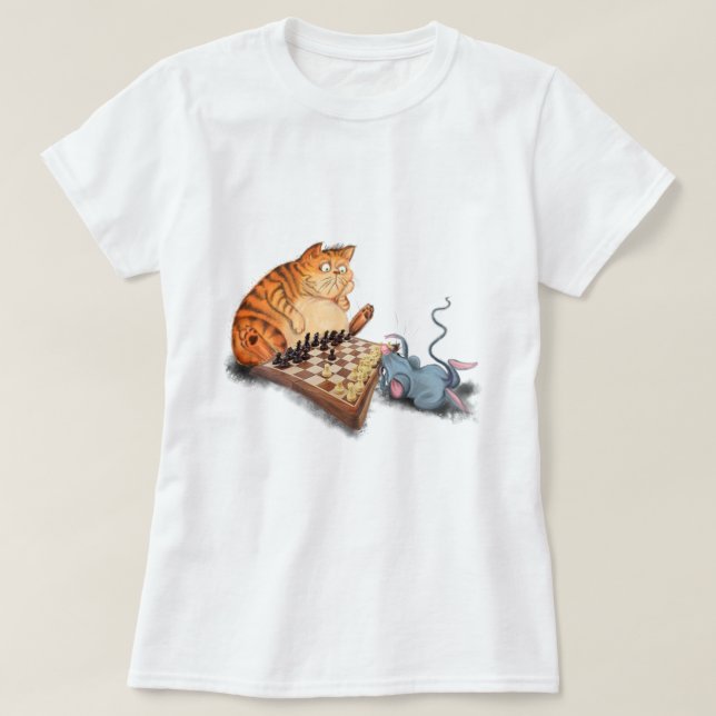 T-shirt Chat et souris Jouer aux échecs Dessin amusant  (Design devant)