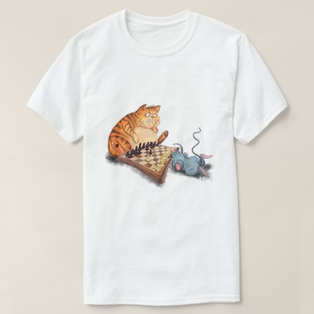 T-shirt Chat et souris Jouer aux échecs Dessin amusant  (Design devant)