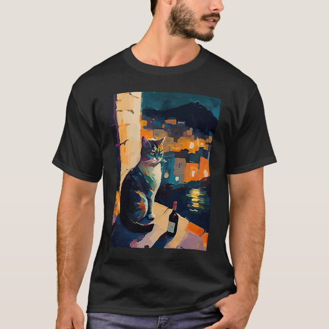 T-shirt chat et vin féminin (Devant)