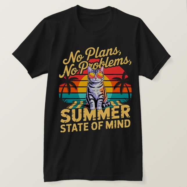 T-Shirt Chat Été Rétro Coucher de Soleil - Pas de  (Design devant)