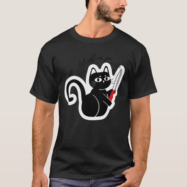 T-shirt Chat Évile Drôle avec Couteau – Conception d'Humou (Devant)