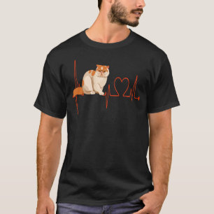 T-shirt Chat Exotique à Poil Court Battement de Coeur EKG