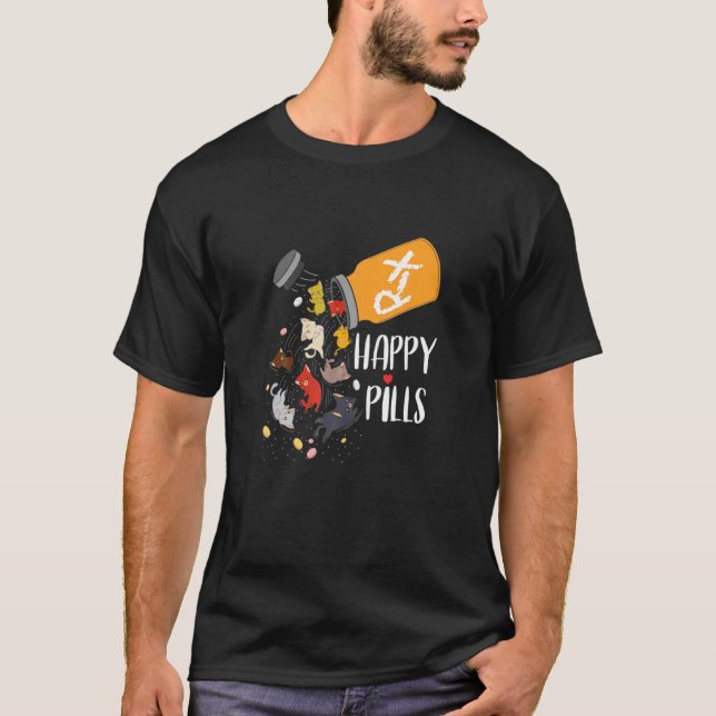 T-shirt Chat Extraordinaire Happy Pills Chat (Devant)