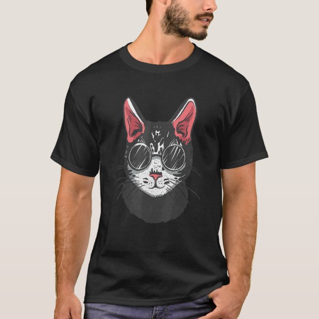 T-shirt Chat Extravagant Avec Lunettes De Soleil (Devant)