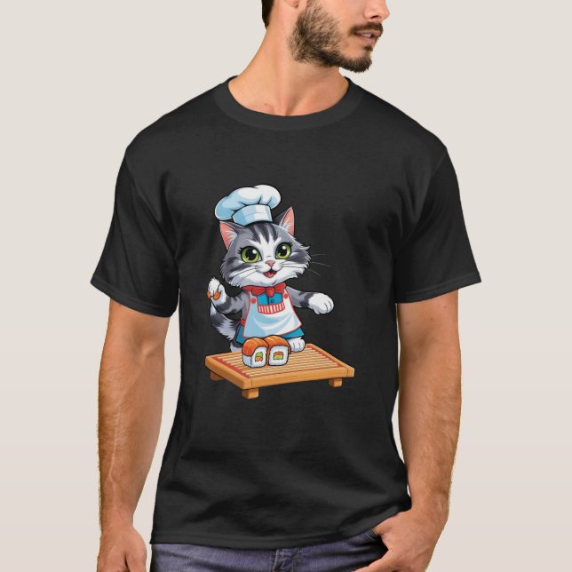 T-shirt Chat Faire Sushi Cute Cute Cuisine Chat Kawaii Nou (Devant)