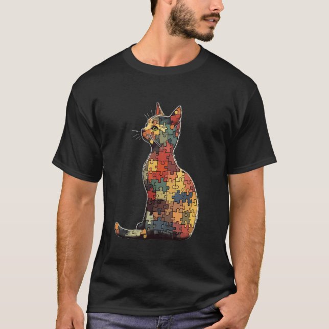 T-shirt Chat fait d'art de puzzle (Devant)
