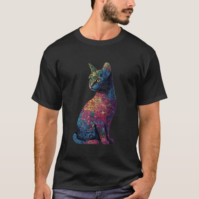T-shirt Chat fait d'art de puzzle (Devant)