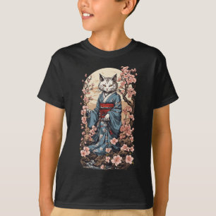 T-shirt Chat Fantôme Avec Kimono Japonais Yokai Folklore D