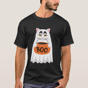 T-shirt Chat fantôme blanc Halloween Boo