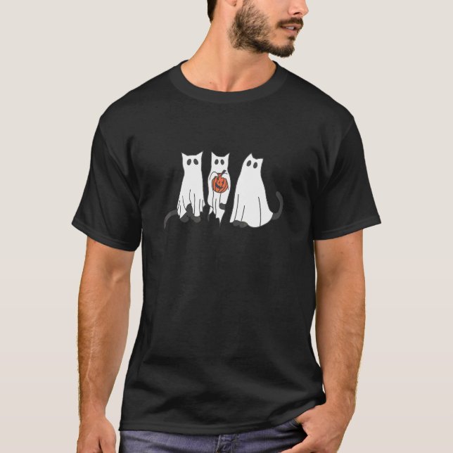 T-shirt chat fantôme chat noir Halloween pour Chat Kitty (Devant)