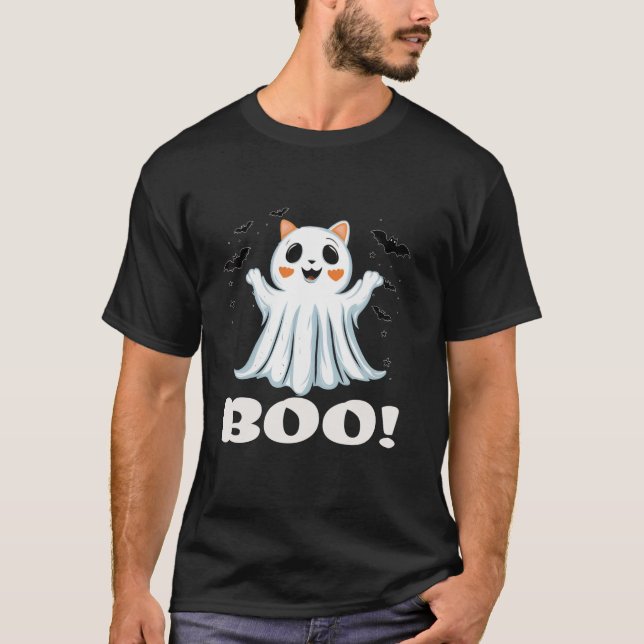 T-shirt Chat Fantôme Cute Boo Kitty Halloween (Devant)