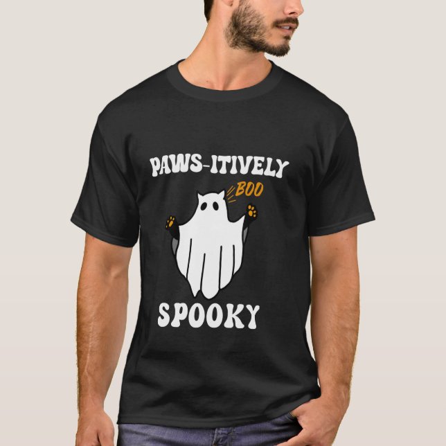 T-shirt Chat fantôme d'Halloween absolument effrayant (Devant)
