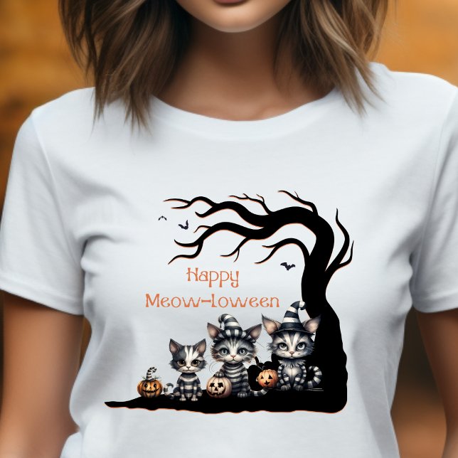 T-shirt Chat Fantôme Halloween éffrayant rayé avec chatons (Créateur téléchargé)