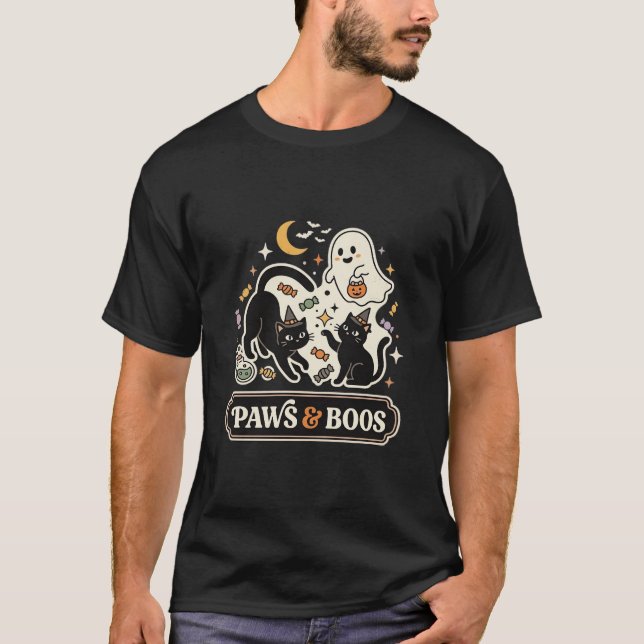 T-shirt Chat Fantôme Magie Halloween (Devant)