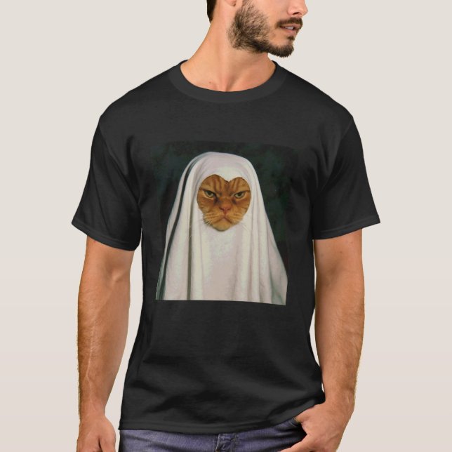 T-shirt Chat fantôme mécontent drôle Halloween (Devant)