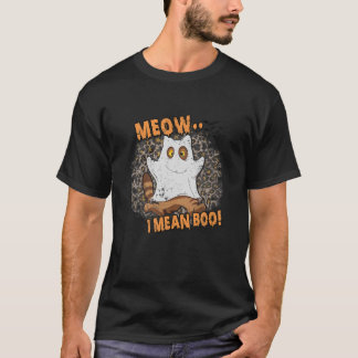 T-shirt Chat Fantôme Meow Je Veux Dire Boo Citrouille Lune