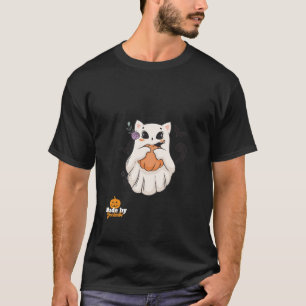 T-shirt Chat Fantôme mignon avec Citrouille Éffrayant Ha