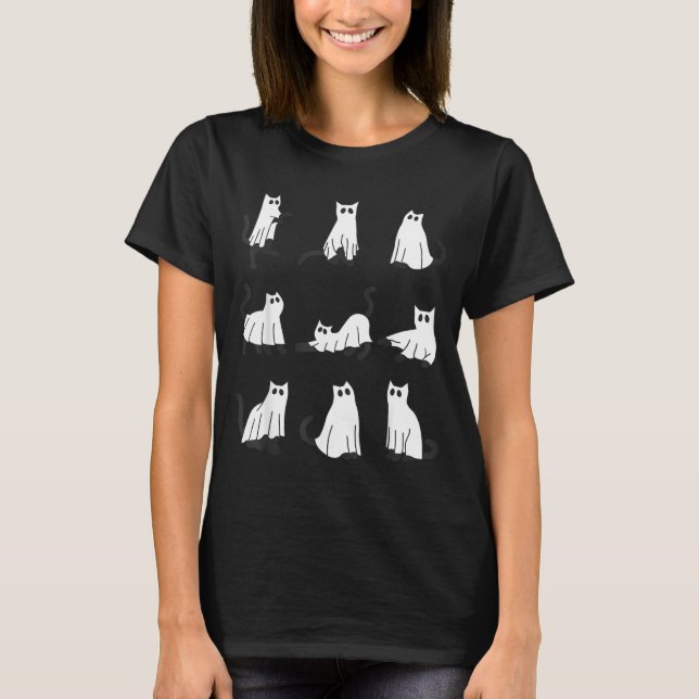 T-shirt Chat fantôme mignon dessin drôle d'Halloween chat  (Devant)