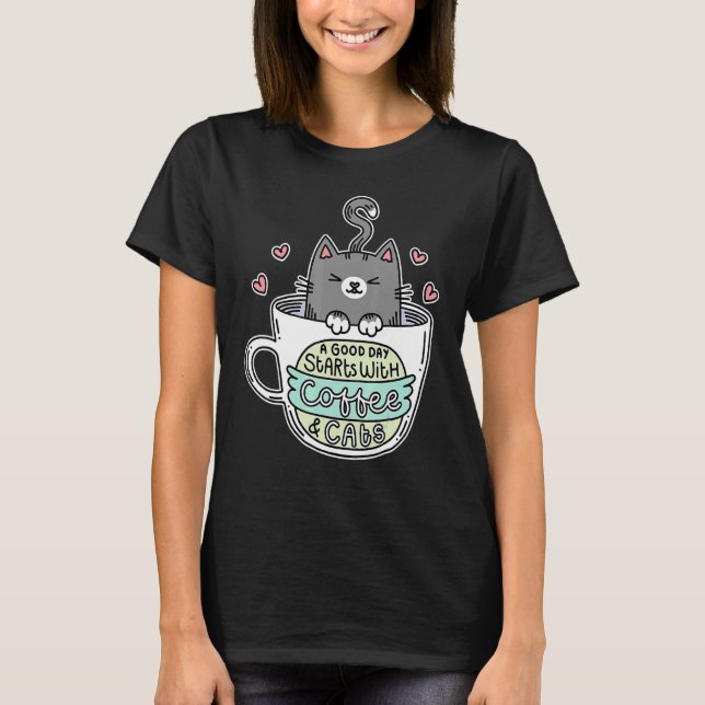 T-shirt Chat Femmes Chat Café Chats (Devant)