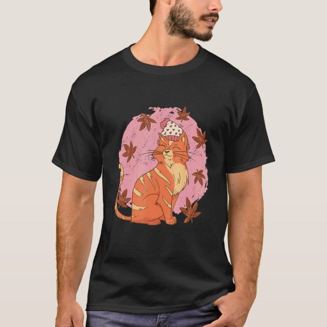 T-shirt Chat feuilles d'automne (Devant)