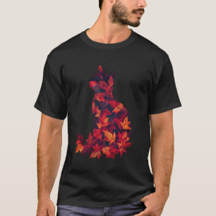 T-shirt Chat Feuilles D'automne Tombent Nature Foncé Rouge