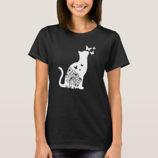 T-shirt Chat Fleur de papillon Fleurs Femmes Filles Chat M