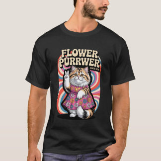 T-shirt Chat Fleur Purrwer 1776 Vibes de Paix pour Patriot